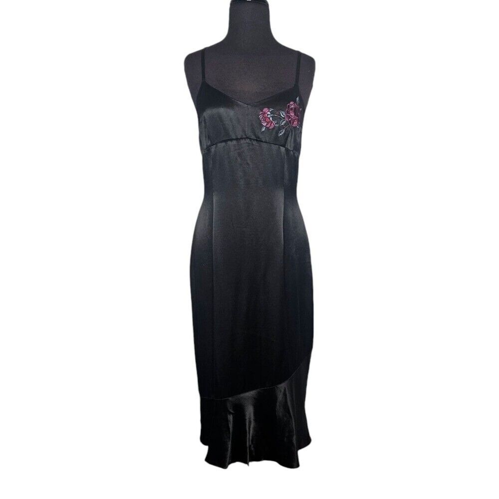 EXPRESS Vtg Midi Slip Dress Fairy Whimsy Goth Dark Romantic M 7/8 Embroidered